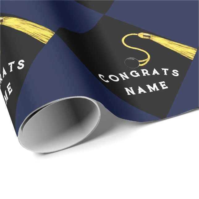 Personalized Graduation Navy Blue  Wrapping Paper (Roll Corner)