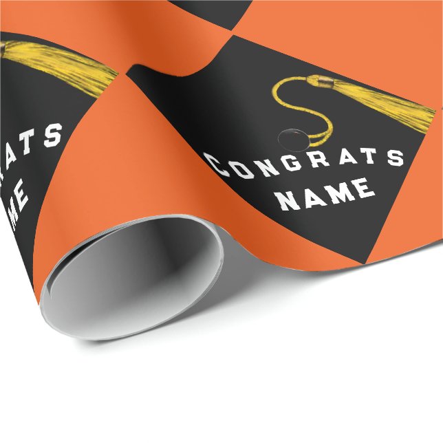 Personalized Graduation Orange Wrapping Paper (Roll Corner)