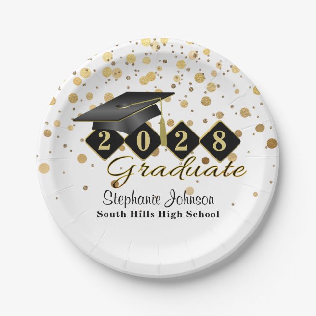 Personalized Graduation Party Black & Gold 20XX Paper Plate (Front)