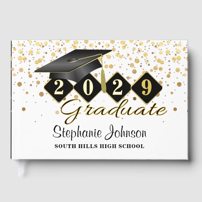 Personalized Graduation Party Black & Gold Guest Book (Front)