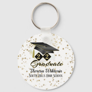 Personalized Graduation Party Black Gold Keychain