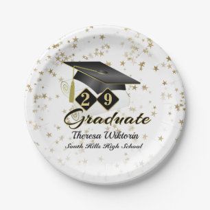Personalized Graduation Party Black & Gold Paper Plate