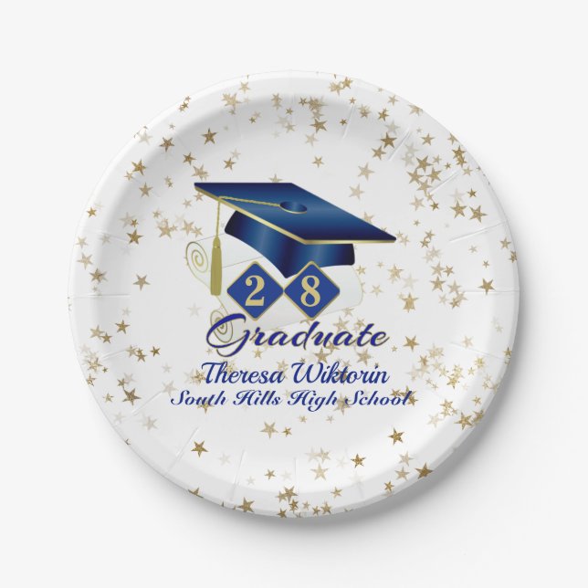 Personalized Graduation Party Blue & Gold 20XX Paper Plate (Front)