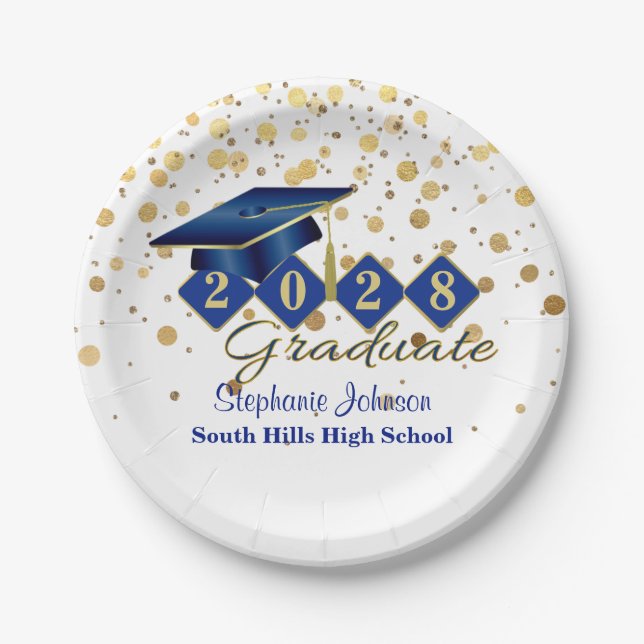 Personalized Graduation Party Blue & Gold 20XX Paper Plate (Front)