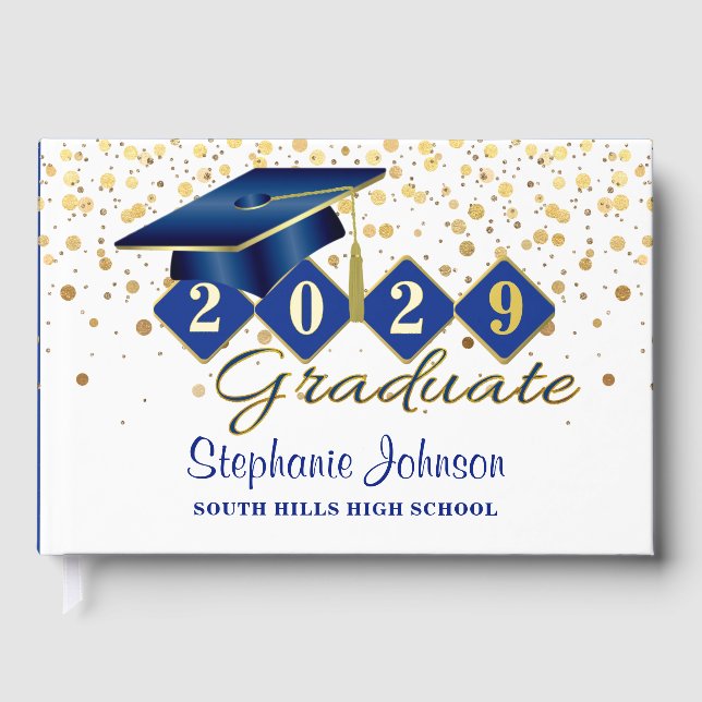 Personalized Graduation Party Blue & Gold Guest Book (Front)
