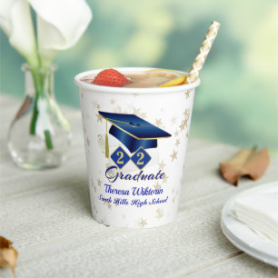 Personalized Graduation Party Blue Gold Paper Cup