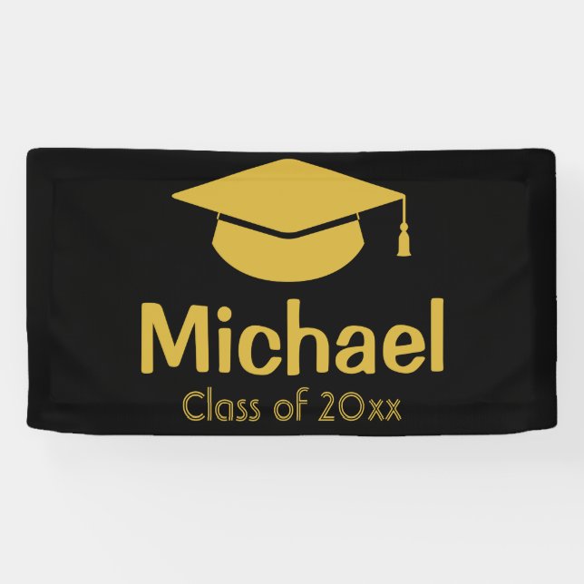 Personalized Graduation Party Gold Class of 2025 Banner (Horizontal)