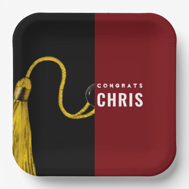 Personalized Graduation Party Maroon Paper Plates (Front)