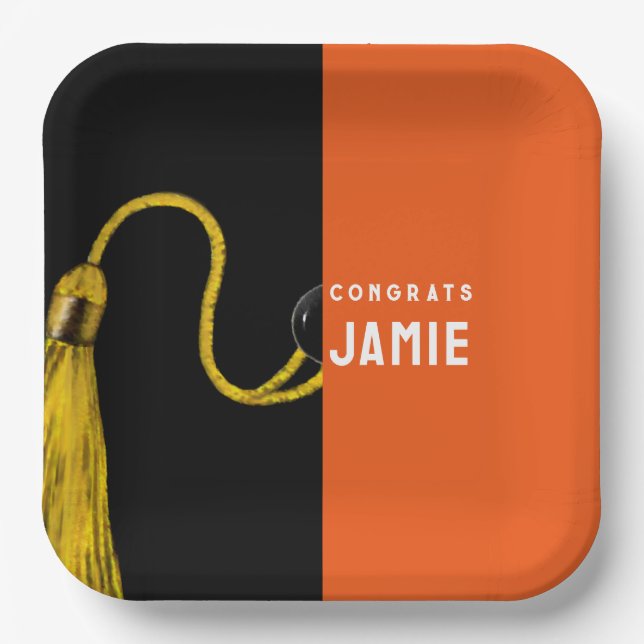 Personalized Graduation Party Orange Paper Plates (Front)