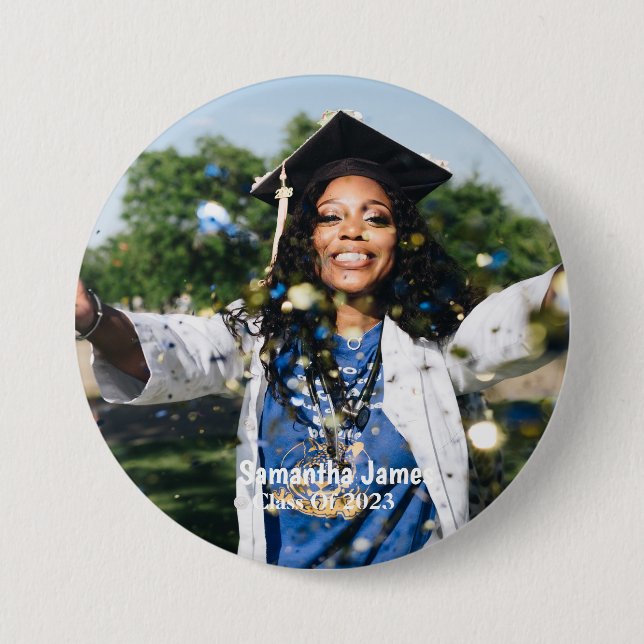 Personalized Graduation Photo and Name  3 Inch Round Button (Front)