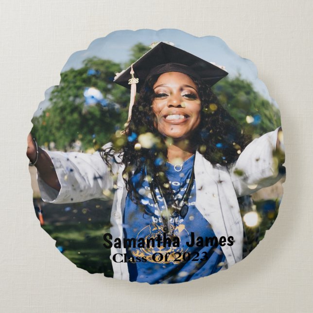 Personalized Graduation Photo and Name  Round Pillow (Front)