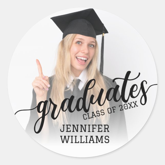 Personalized Graduation Photo Graduates Party Classic Round Sticker (Front)