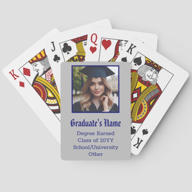 Personalized Graduation Photo Name Class Navy Blue Playing Cards (Back)