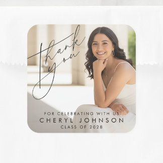 Personalized Graduation Photo Thank You  Square Sticker