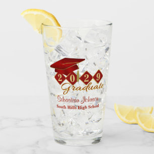 Personalized Graduation Red & Gold 20XX Glass