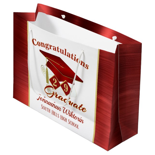 Personalized Graduation Red & Gold Large Gift Bag (Front Angled)