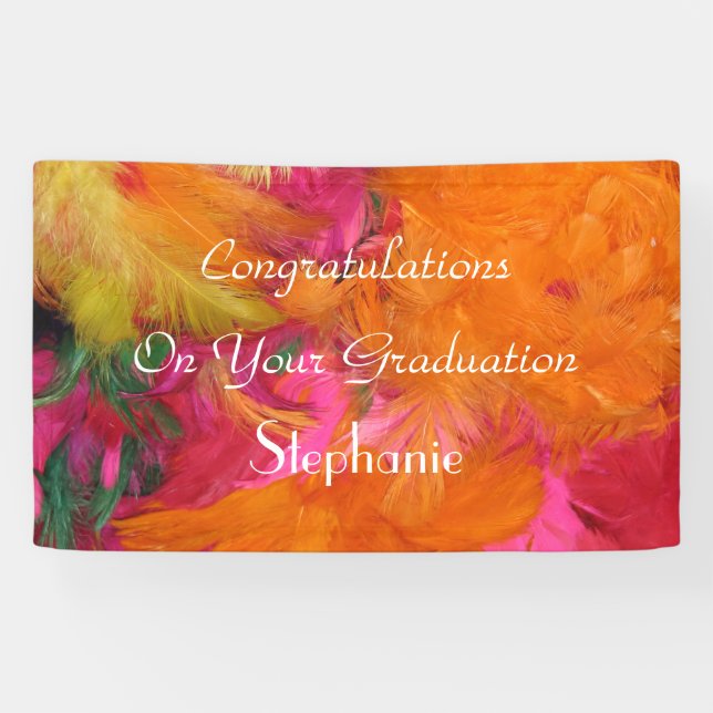 Personalized Graduation Sign Orange/Pink Feathers (Horizontal)
