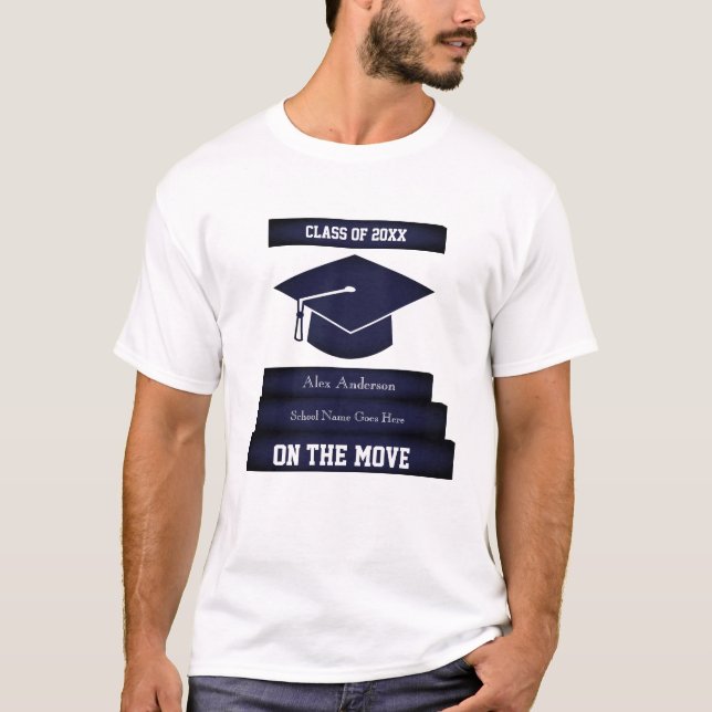 Personalized Graduation Tee 1 Grad Cap Gown Stairs (Front)