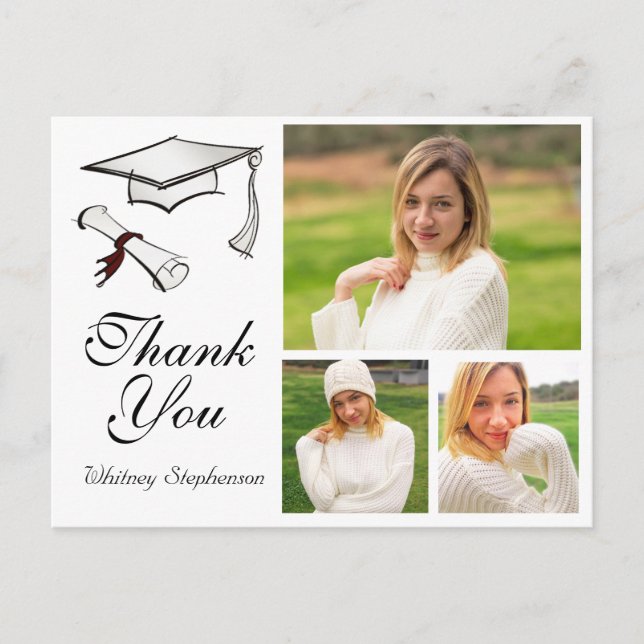 Personalized Graduation Thank You Card 3 Photos (Front)