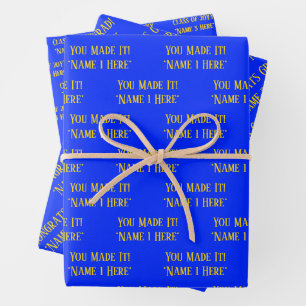 Personalized Graduation Wishes Elegant Blue Yellow Wrapping Paper Sheet