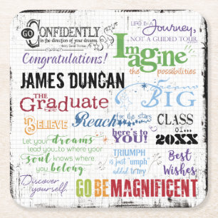Personalized Graduation Word Art Square Paper Coaster