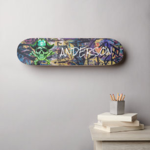 Personalized Graffiti Green Pirate Skull  & Cross  Skateboard