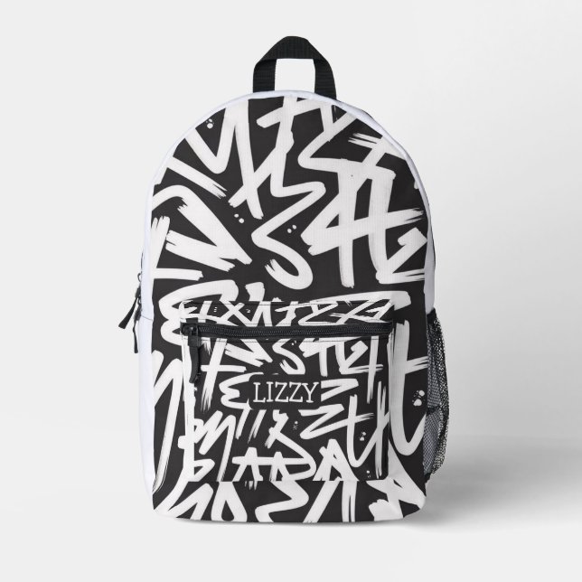 Personalized Graffiti Name Pattern — Custom Urban Printed Backpack (Front)