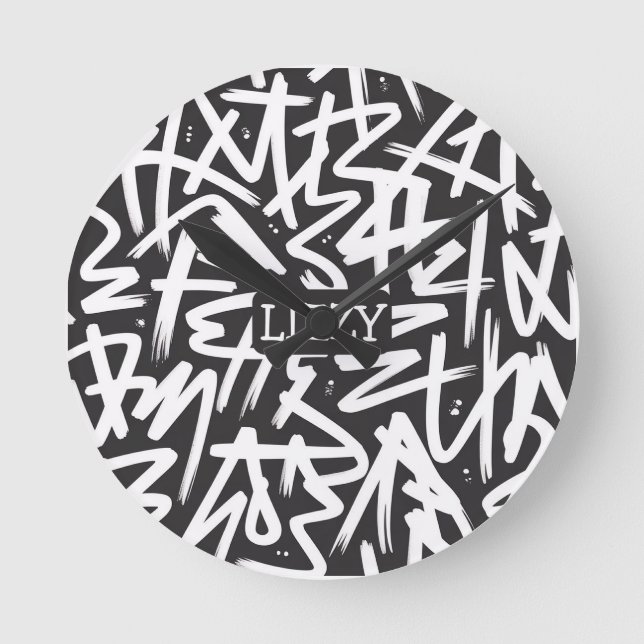 Personalized Graffiti Name Pattern — Custom Urban Round Clock (Front)