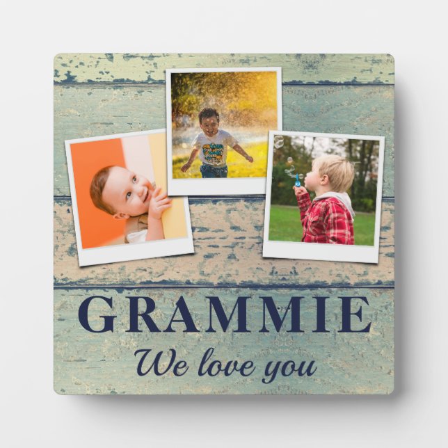 Personalized Grammie Kids Children 3 Photo Collage Plaque (Front)