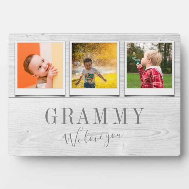 Personalized Grammy Grandchildren 3 Photo Collage Plaque (Front)