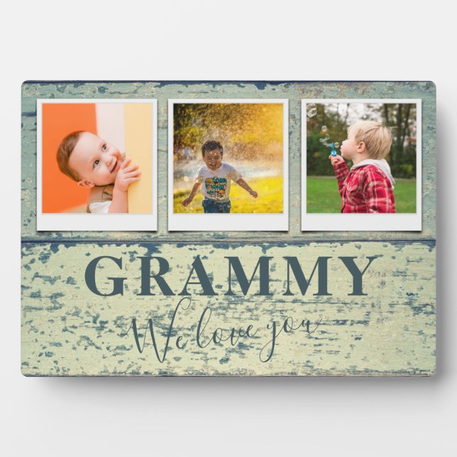 Personalized Grammy Grandchildren 3 Photo Collage  Plaque (Front)