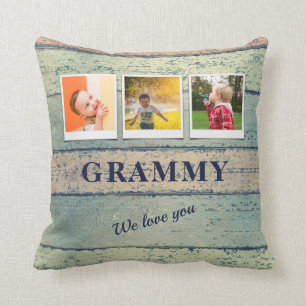 Personalized Grammy Grandchildren 3 Photo Collage Throw Pillow