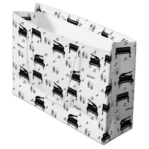 Personalized Grand Piano and Music Notes Pattern Large Gift Bag