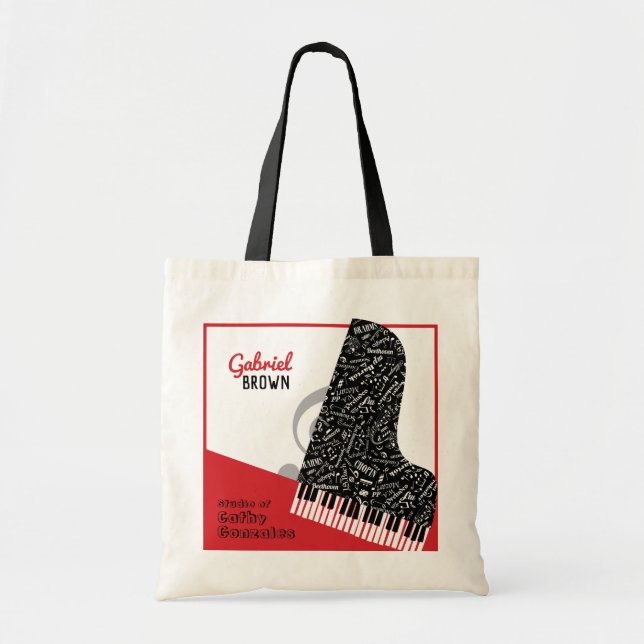 Personalized Grand Piano Student Teacher Red Tote Bag (Front)