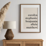 Personalized Grandchildren Names Cream and Black Poster<br><div class="desc">Celebrate family with this personalized cream and black poster featuring grandchildren's names in a charming modern vintage style. The rustic farmhouse aesthetic adds warmth, making it a perfect piece for any home. Whether printed or downloaded, this design blends simplicity and elegance, offering a timeless look that complements both cozy and...</div>