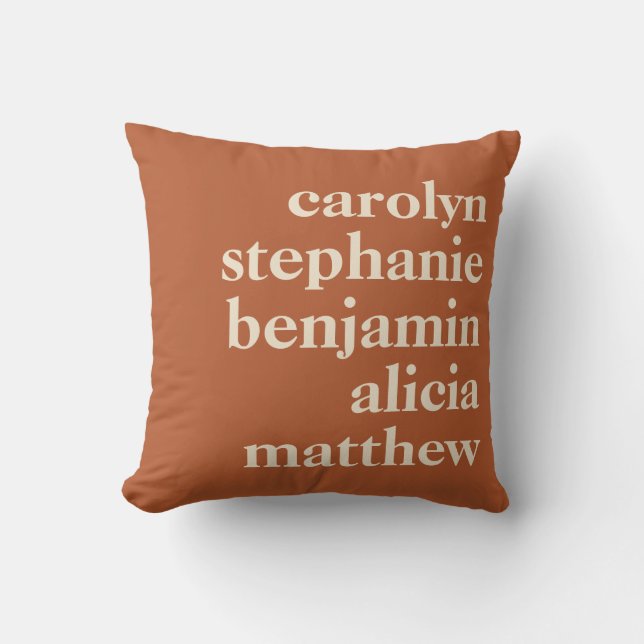 Personalized Grandchildren Names in Rust Throw Pillow (Front)