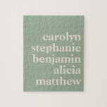 Personalized Grandchildren Names in Sage Green Jigsaw Puzzle<br><div class="desc">Modern Typography Personalized Grandchildren Names | Sage Green Puzzle</div>