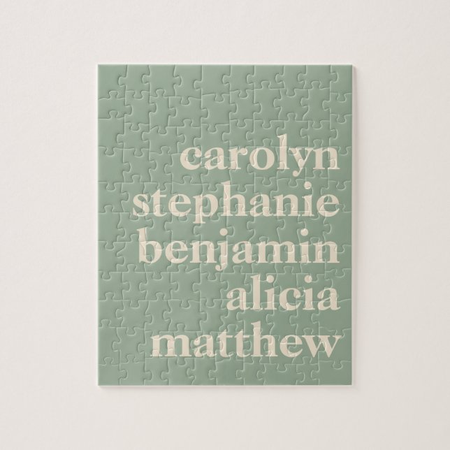 Personalized Grandchildren Names in Sage Green Jigsaw Puzzle (Vertical)