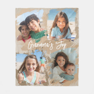 Personalized Grandma 4 Photo Grandkids Gift Fleece Blanket