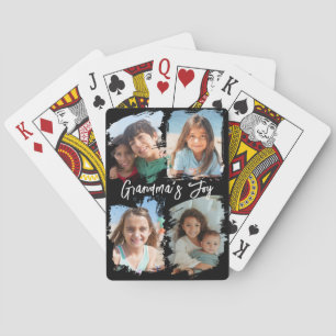 Personalized Grandma 4 Photo Grandkids Gift Playing Cards