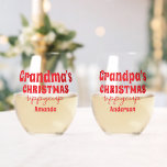 Personalized Grandma and Grandpa Christmas Stemless Wine Glass<br><div class="desc">Personalized Grandma and Grandpa Christmas wine glass</div>