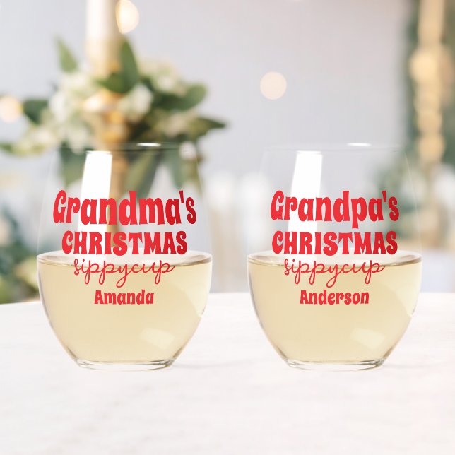 Personalized Grandma and Grandpa Christmas Stemless Wine Glass (Insitu (Wedding))