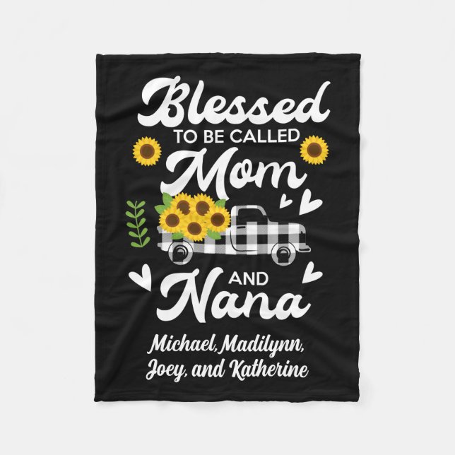 Personalized Grandma Blessed Mom Nana Grandkids Fleece Blanket (Front)