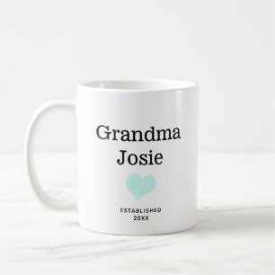 Personalized Grandma, Blue Heart New Baby Photo Coffee Mug