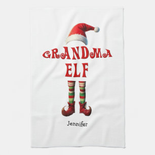 Personalized Grandma Elf Christmas Kitchen Towel