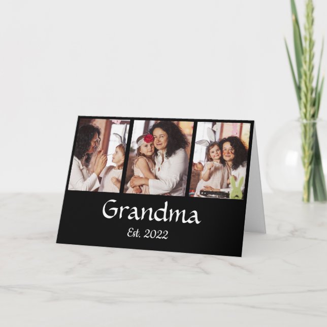 Personalized Grandma Established 3-Photo Collage Card (Front)