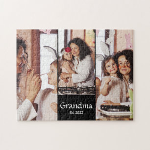 Personalized Grandma Established 3-Photo Collage Jigsaw Puzzle