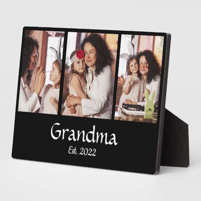 Personalized Grandma Established 3-Photo Collage Plaque (Side)