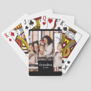 Personalized Grandma Established 3-Photo Collage Playing Cards