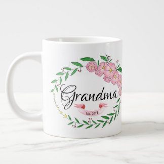 Personalized Grandma Established Flower Wreath Large Coffee Mug